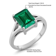 Load image into Gallery viewer, Gem Stone King 925 Sterling Silver Emerald Cut Green Simulated Emerald Women's Ring 2.30 Cttw (Size 7)
