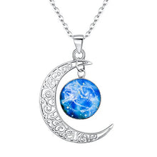 Load image into Gallery viewer, BriLove 925 Sterling Silver Necklace for Women -"Taurus" Galaxy Constellation Zodiac Horoscope Astrology 12 Crescent Moon Glass Bead Pendant Necklace
