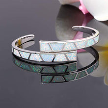 Load image into Gallery viewer, CiNily White Opal Bracelet Cuff Bangle Bracelets for Women 18K White Gold Plated Hypoallergenic Birthstone Bracelets Ladies Gemstone Bangle Bracelet
