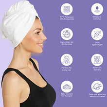 Load image into Gallery viewer, Turbie Twist Microfiber Hair Towel Wrap for Women and Men | 4 Pack | Bathroom Essential Accessories | Quick Dry Hair Turban for Drying Curly, Long &amp; Thick Hair (Pink, Blue, Grey, White)

