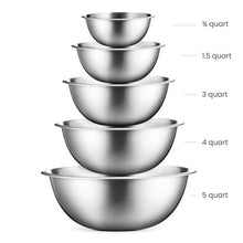 Load image into Gallery viewer, Stainless Steel Mixing Bowls (Set of 5) Stainless Steel Mixing Bowl Set - Easy To Clean, Nesting Bowls for Space Saving Storage, Great for Cooking, Baking, Prepping
