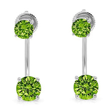 Load image into Gallery viewer, 3.20 CT Dual Double Drop 2 stone Brilliant Round Cut Solitaire Designer Genuine Natural Green Peridot Gemstone VVS1 Ideal Flawless pair of Leverback Drop Dangle Earrings Solid 14k White Gold
