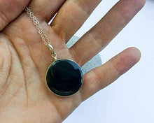 Load image into Gallery viewer, Small round natural black Obsidian handmade sterling silver pendant
