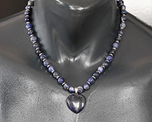 Load image into Gallery viewer, ElisaJewelryArt - Natural Sodalite Heart Pendant Sodalite Crystal Beaded Necklace Genuine Gemstone Calming Stone Clasp Closure Necklace Unisex Necklace (18, Sodalite)
