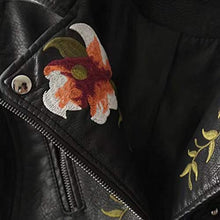 Load image into Gallery viewer, Ultramall Leather Jacket Women Casual Long Sleeve Embroidered Studded Zipper Slim Black Motorcycle Jacket Short Coat
