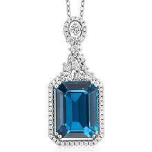 Load image into Gallery viewer, Gem Stone King 925 Sterling Silver London Blue Topaz Pendant Necklace For Women (9.10 Cttw, Emerald Cut 14X10MM, Gemstone Birthstone with 18 Inch Silver Chain)
