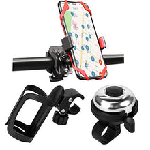Load image into Gallery viewer, 3 Pack Bike Water Bottle Holder, Silicone Phone Holder Secure, Aluminum Bike Bell, 360° Cup Holder Bottle Cage for Bike Motorcycle Stroller, Phone Mount Any Smart Phone, Bicycle Bell, Bike Accessories
