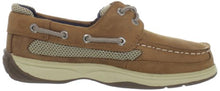 Load image into Gallery viewer, Sperry boys Lanyard boat shoes, Dark Tan/Navy, 6 Big Kid US
