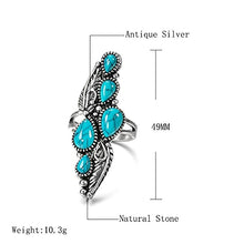 Load image into Gallery viewer, Vintage Blue Synthetic-Turquoise Ring Teardrop-shaped Stone Ring Tibet Silver Plated Fashion(US 7,8,9)
