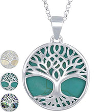 Load image into Gallery viewer, Beaux Bijoux Sterling Silver Natural Turquoise Stone Tree of Life Circle Pendant Necklace for Women with 18" Sterling Silver Thick Chain

