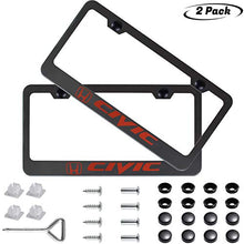 Load image into Gallery viewer, 2 Pack Car License Plate Frame for Honda Civic, Stainless Steel Auto Plate Frames Frames to Protect Plates,with Screw Caps Cover Set Suit，Applicable to US Standard car License Frame
