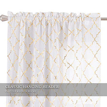 Load image into Gallery viewer, Kotile White and Gold Sheer Curtains for Bedroom - Gold Moroccan Tile Curtain Rod Pocket White Window Curtains 63 Inch Length 2 Panels for Girls Room, W52 x L63 Inches, 1 Pair, Gold White
