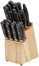 Load image into Gallery viewer, Amazon Basics 18-Piece Premium Kitchen Knife Block Set, High-Carbon Stainless Steel Blades with Pine Wood Knife Block
