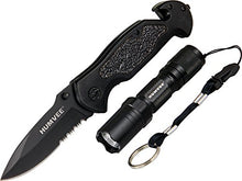Load image into Gallery viewer, Humvee HMV-KC-ER1 Black Emergency Rescue Knife &amp; Light Combo
