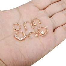 Load image into Gallery viewer, Finrezio 12Pcs 316L Stainless Steel Septum Piercing Nose Rings Hoop Cartilage Tragus Retainer Body Piercing Jewelry 8MM 16G Rose-Gold Tone &amp; Silver Tone
