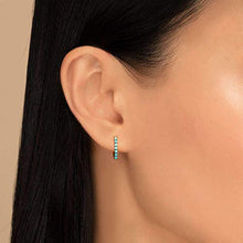 Load image into Gallery viewer, Natural Turquoise Earrings, Huggie Earrings, 14k Solid Gold 10MM Turquoise Huggie Hoop Earrings Micro Pave, December Birthstone, Evil Eye Stone, Protection Stone, Perfect For Everyday Use Gift For Her
