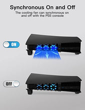 Load image into Gallery viewer, NexiGo PS5 Horizontal Stand with Cooling Fan, [Auto On/Off], [Minimalist Design], Compatible with Playstation 5 Disc &amp; Digital Editions, Built-in LED Light, Extra USB Port, Black
