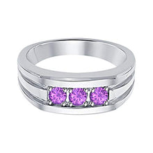 Load image into Gallery viewer, RUDRAFASHION Three Stone Amethyst 14K White Gold Plated Engagement Wedding Band Ring for Men's.
