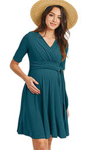 Load image into Gallery viewer, HELLO MIZ Women's Maternity Short Sleeve Casual Dress with tie for Baby Shower (Teal Solid,XL), X-Large
