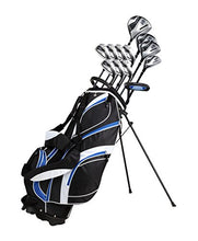 Load image into Gallery viewer, 18 Piece Men's Complete Golf Club Package Set With Titanium Driver, #3 &amp; #5 Fairway Woods, #4 Hybrid, 5-SW Irons, Putter, Stand Bag, 4 H/C's (Blue, Regular Size)
