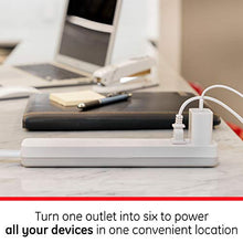 Load image into Gallery viewer, GE Power Strip Surge Protector, 6 Outlets, Flat Plug, 2ft Power Cord, Wall Mount, White, 40532
