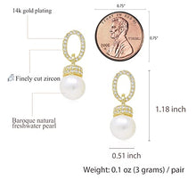 Load image into Gallery viewer, La Raffine Dangle Natural Freshwater Pearl with Zircon Circle 14K Gold Plating Earring with Stud for Women Girl Gifts Valentines/Birthday/Anniversary/Mothers Day

