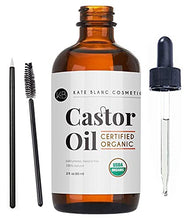 Load image into Gallery viewer, Castor Oil (2oz), USDA Certified Organic, 100% Pure, Cold Pressed, Hexane Free by Kate Blanc Cosmetics. Stimulate Growth for Eyelashes, Eyebrows, Hair. Skin Moisturizer &amp; Hair Treatment Starter Kit
