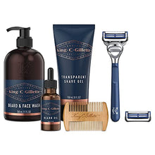 Load image into Gallery viewer, King C. Gillette Grooming Kit, 1 Razor with 2 Blade Refills,1 Oz Beard Oil, 11 Oz Beard Wash, 5 Oz Shave Gel, 1 Comb, Gifts for Men
