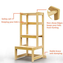Load image into Gallery viewer, AMBIRD Toddler Step Stool, 3 Adjustable Height Kitchen Step Stool for 18-48 Months Kids, Wooden Toddler Kitchen Stool with Rail &amp; Non-Slip Mat for Kitchen &amp; Bathroom Sink (Natural Color)
