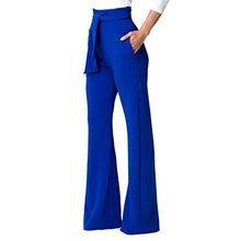 Load image into Gallery viewer, GUOLEZEEV Women's Straight Fit High Waist Palazzo Wide Leg Trouser Pants Blue XL
