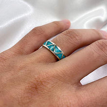 Load image into Gallery viewer, Southwestern Style Turquoise Gemstone Wedding Band Sterling Silver Unisex Ring Size 9
