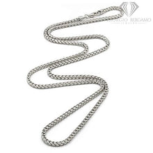 Load image into Gallery viewer, 925 Italian Sterling Silver 2.5mm Solid Franco Chain, FREE Microfiber Cloth, Rhodium Plated Square Box Link Necklace, Giorgio Bergamo (24)
