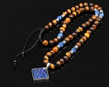 Load image into Gallery viewer, Natural Lapis Pendant Natural Lapis Hematite Tiger Eye Beaded Gemstone Necklace Best Friend Gift For Men Unisex Necklace Gift For Him
