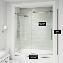 Load image into Gallery viewer, VIGO VG6044STCL6066 2.75"L -60"W -66"H Elan Cass Aerodynamic Frameless Sliding Tub Door with Clear Tempered Glass and Stainless Steel Hardware in Stainless Steel Finish with Reversible Handle
