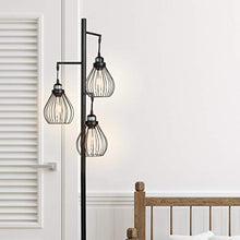 Load image into Gallery viewer, Brightech Teardrop - Floor Lamp Matches Industrial, Farmhouse &amp; Rustic Living Rooms – Standing Tree Lamp with 3 Elegant Cage Heads &amp; Edison LED Bulbs - Tall Vintage Pole Light - Black
