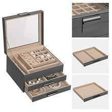Load image into Gallery viewer, SONGMICS Jewelry Box with Glass Lid, 3-Layer Jewelry Organizer with 2 Drawers, Gift for Loved Ones, Gray UJBC239GY
