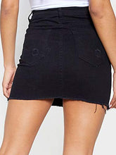 Load image into Gallery viewer, Angelegant Jean Skirt Women's High Waisted Fringed Slim Fit Elastic Bodycon Mini Denim Skirt (S, Black Hole Washed)
