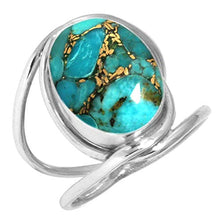 Load image into Gallery viewer, Copper Blue Turquoise Ring 925 Sterling Silver Handmade Jewelry Size 7.5
