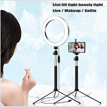 Load image into Gallery viewer, CWH&amp;WEN 10 Inch Ring Light with Tripod Stand, Selfie Fill Lamp with 3 Cell Phone Holders, 3 Lighting Modes, Adjustable Brightness, for YouTube Video and Makeup
