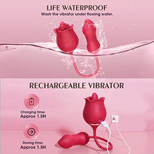 Load image into Gallery viewer, Rose Toy Vibrator for Woman - 3 in 1 Clitoral Stimulator Tongue Licking Thrusting G Spot Dildo Vibrator with 9 Modes, Rose Adult Sex Toys Games, Clit Nipple Licker for Women Man Couple
