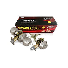 Load image into Gallery viewer, Grip Tight Tools ED03C-3, Set of 3 (Satin Stainless Steel) Combo Entry Lock Set Door Knob and Single Cylinder Deadbolt Alike: SC1 Keyway with 18 Keys Included
