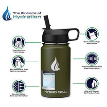 Load image into Gallery viewer, HYDRO CELL Stainless Steel Water Bottle w/ Straw &amp; Wide Mouth Lids (64oz 40oz 32oz 24oz 18oz 14oz) - Keeps Liquids Perfectly Hot or Cold with Double Wall Vacuum Insulated Sweat Proof Sport Design (Neon/Neon 14oz)*
