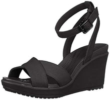 Load image into Gallery viewer, Crocs Women's Leigh II Cross-Strap Ankle Wedges Sandal, Black/Black, 4
