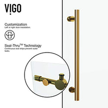 Load image into Gallery viewer, VIGO VG6041MGCL6074 3.0" L -60.0" W -74.0" H Elan Frameless Sliding Rectangle Shower Door with Clear 0.38" Tempered Glass and Stainless Steel Hardware in Matte Gold Finish with Reversible Handle
