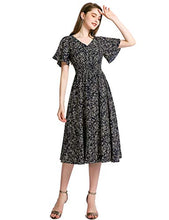 Load image into Gallery viewer, Gardenwed Floral Chiffon Dresses for Women Flowy Homecoming Cocktail Dress Summer Beach Sun Dress Navy Small Flower S
