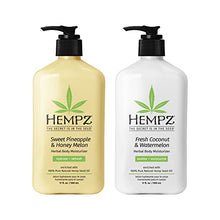 Load image into Gallery viewer, HEMPZ Body Lotion - Sweet Pineapple &amp; Honey Melon + Coconut &amp; Watermelon Daily Moisturizing Cream, Shea Butter, Aloe, Orange Extract Body Moisturizer - Skin Care Products, Hemp Seed Oil - 17 fl oz, 2-Pack Bundle
