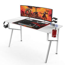 Load image into Gallery viewer, DESIGNA 55'' Gaming Desk, K-Shape Computer Desk with Free Mouse pad, Cup Holder&amp; Headphone Hook &amp; Controller Stand, Gamer Workstation for Home Office, White
