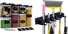 Load image into Gallery viewer, CINEYO 7 Pc's Airtight Food Storage Container &amp; Mop and Broom Holder Wall Mount (Black)
