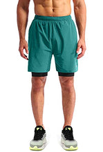 Load image into Gallery viewer, Pudolla Men’s 2 in 1 Running Shorts 7" Quick Dry Gym Athletic Workout Shorts for Men with Phone Pockets(Forest Green XX-Large)

