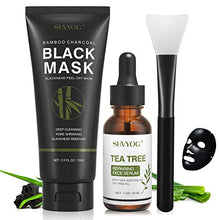 Load image into Gallery viewer, Blackhead Peel Off Face Mask, SHVYOG 3-in-1 Blackhead Remover Charcoal Mask with Brush &amp; Tea Tree Serum, Purifying &amp; Deep Cleansing Black Mask for Blackheads, Dirt, Acne, Pores Shrinking (100g+30ml)
